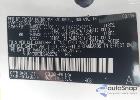 2014 Toyota Sienna Le V6 8 Passenger из США, поврежденный, VIN 5TDKK3DC3ES469578